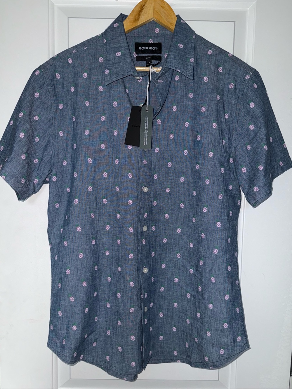 🍍Bonobos NWT Riviera Slim Fit Button-Down in Chambray "Pineapple Party"